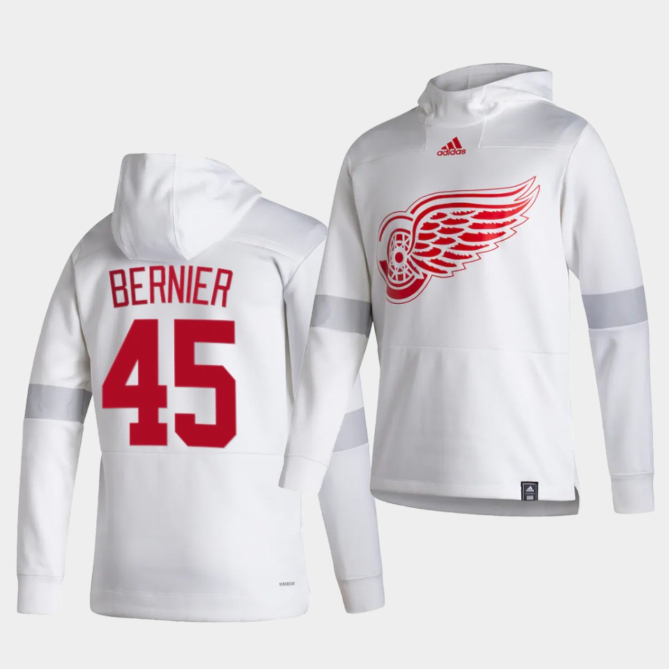 Men Detroit Red Wings #45 Bernier White NHL 2021 Adidas Pullover Hoodie Jersey->calgary flames->NHL Jersey